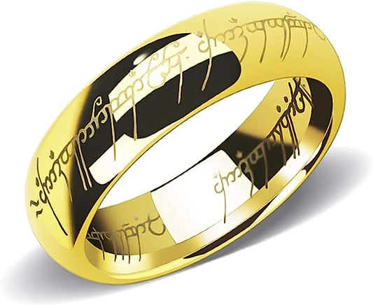 Genuine Carbide Tungsten Color: 18K Gold Plated Elvish Script 6mm with Laser engraving pattern Lasered Gorgeous Stunning Polished Shiny Comfort Fit Wedding Band Size Size 6-15 Classic dome