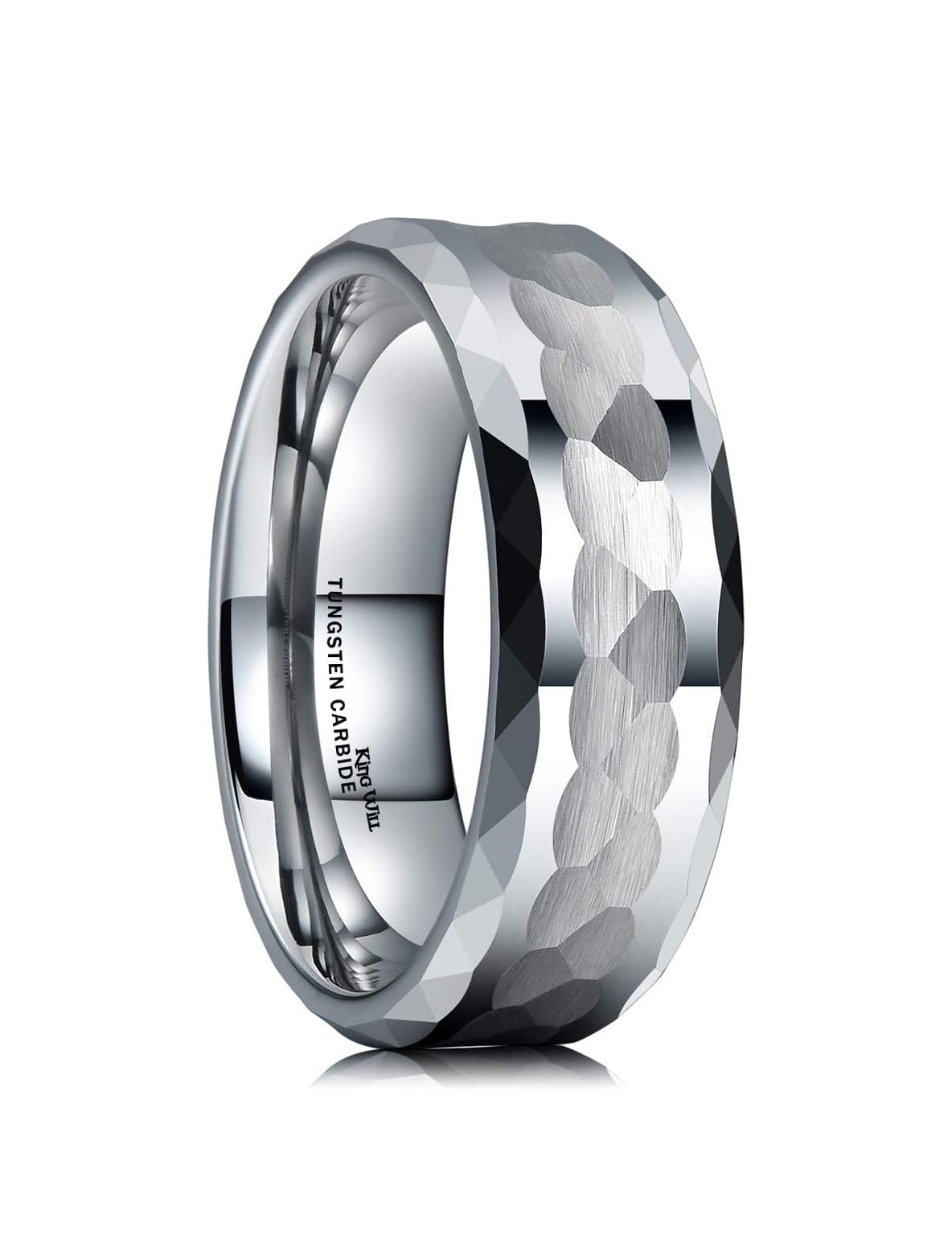 Genuine Carbide Tungsten Color: 8mm Silver Hammered RING Multi-Faceted High Polish inner face makes it smooth and shiny Comfort Fit Wedding Band Size 6-15