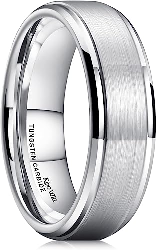 Genuine Carbide Tungsten Color: SILVER Brushed 7mm RING Polished Shiny Comfort Fit Wedding Band Size 6-15