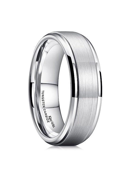 Genuine Carbide Tungsten Color: SILVER Brushed 7mm RING Polished Shiny Comfort Fit Wedding Band Size 6-15