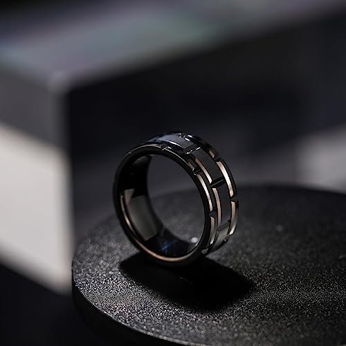 Genuine Tungsten Carbide 8mm CASUAL & MODERN: Black Brick band for a bride or groom High finish polished beveled edge comfort fit wedding band Size 6-15