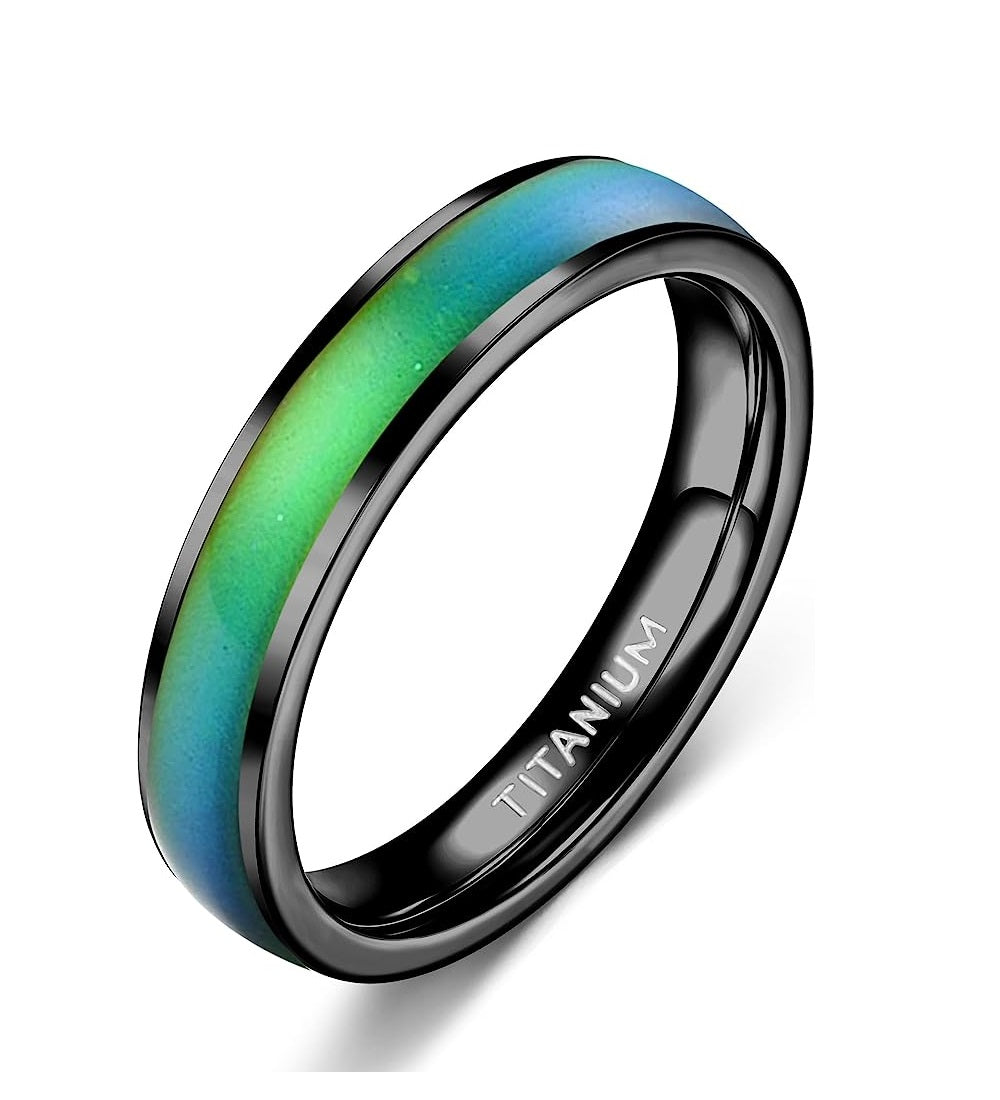 Genuine Titanium Black  4mm Wide Ring Mood Ring Color Change High Polished Comfort Fit.