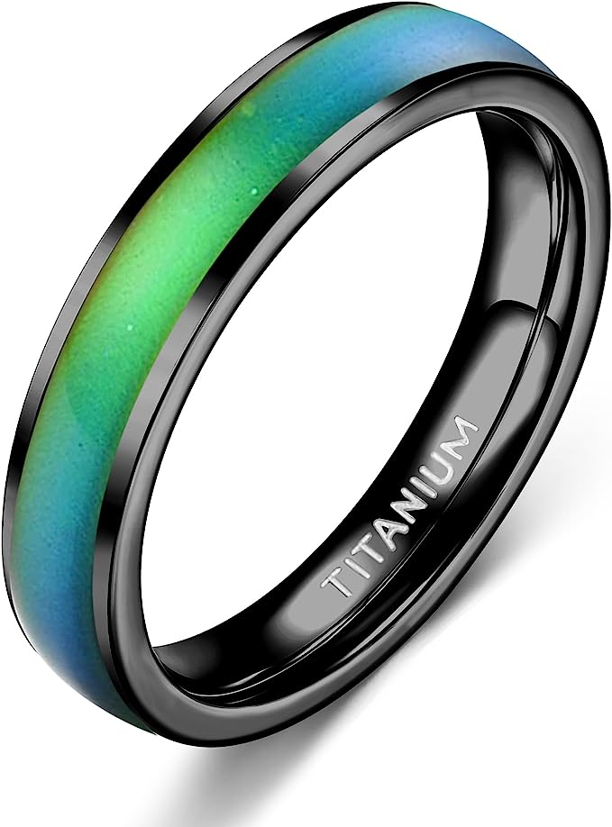 Genuine Titanium Black  4mm Wide Ring Mood Ring Color Change High Polished Comfort Fit.