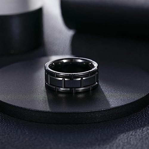 Genuine Tungsten Carbide 8mm CASUAL & MODERN: Black Brick band for a bride or groom High finish polished beveled edge comfort fit wedding band Size 6-15