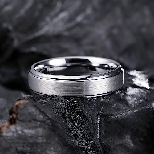 Genuine Carbide Tungsten Color: SILVER Brushed 6mm RING Polished Shiny Comfort Fit Wedding Band Size 6-15