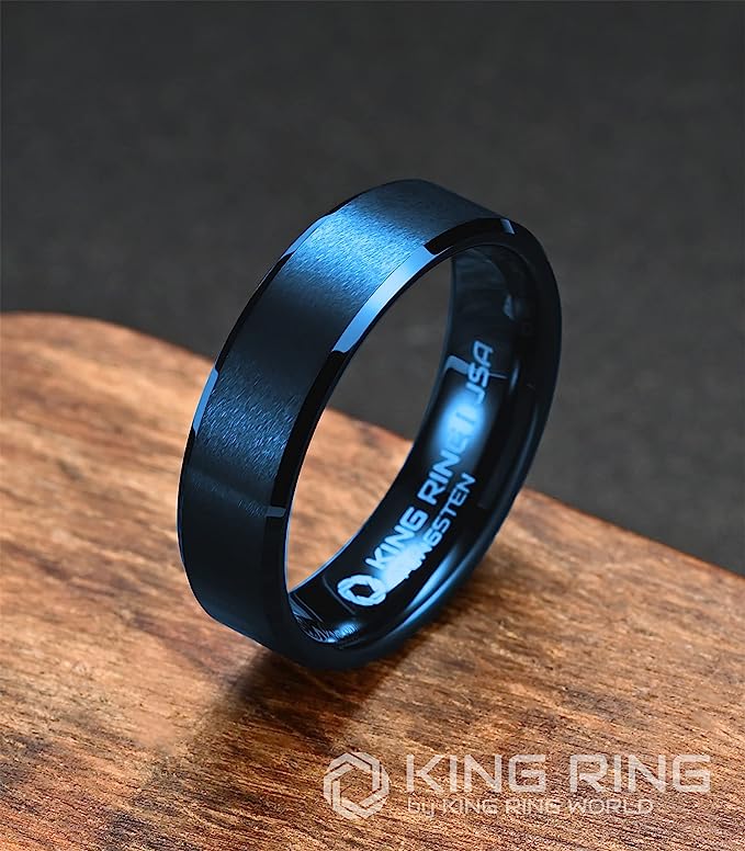 Genuine Carbide Tungsten Color: Blue 6mm RING Comfort Fit Wedding Band