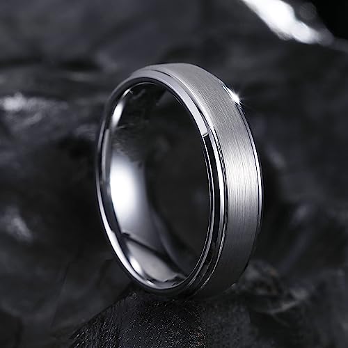 Genuine Carbide Tungsten Color: SILVER Brushed 6mm RING Polished Shiny Comfort Fit Wedding Band Size 6-15