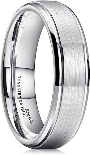 Genuine Carbide Tungsten Color: SILVER Brushed 6mm RING Polished Shiny Comfort Fit Wedding Band Size 6-15