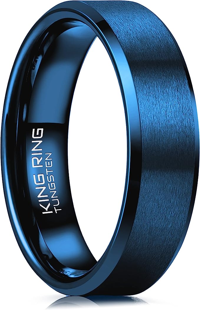 Genuine Carbide Tungsten Color: Blue 6mm RING Comfort Fit Wedding Band