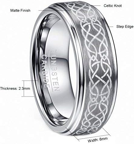 Genuine Carbide Tungsten Color: SILVER Laser Celtic Knot Brushed  8mm RING Polished Shiny Comfort Fit Wedding Band Size Size 6-15