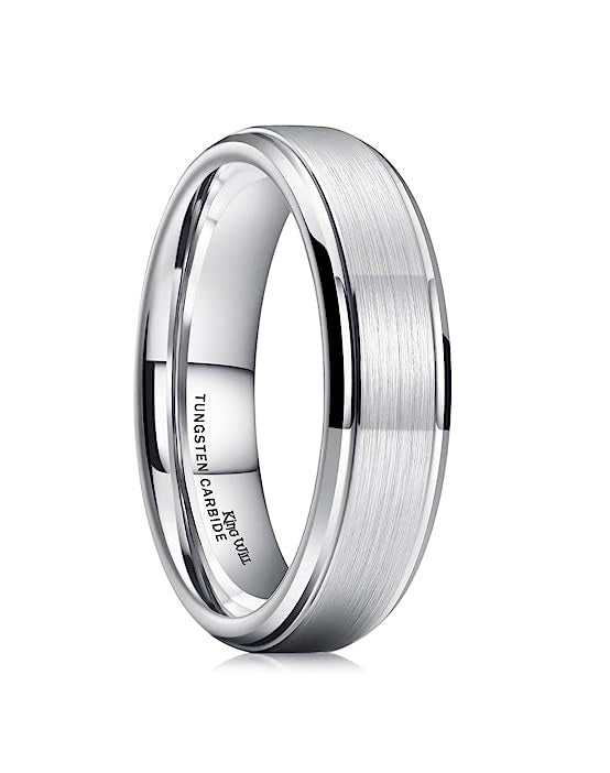 Genuine Carbide Tungsten Color: SILVER Brushed 6mm RING Polished Shiny Comfort Fit Wedding Band Size 6-15