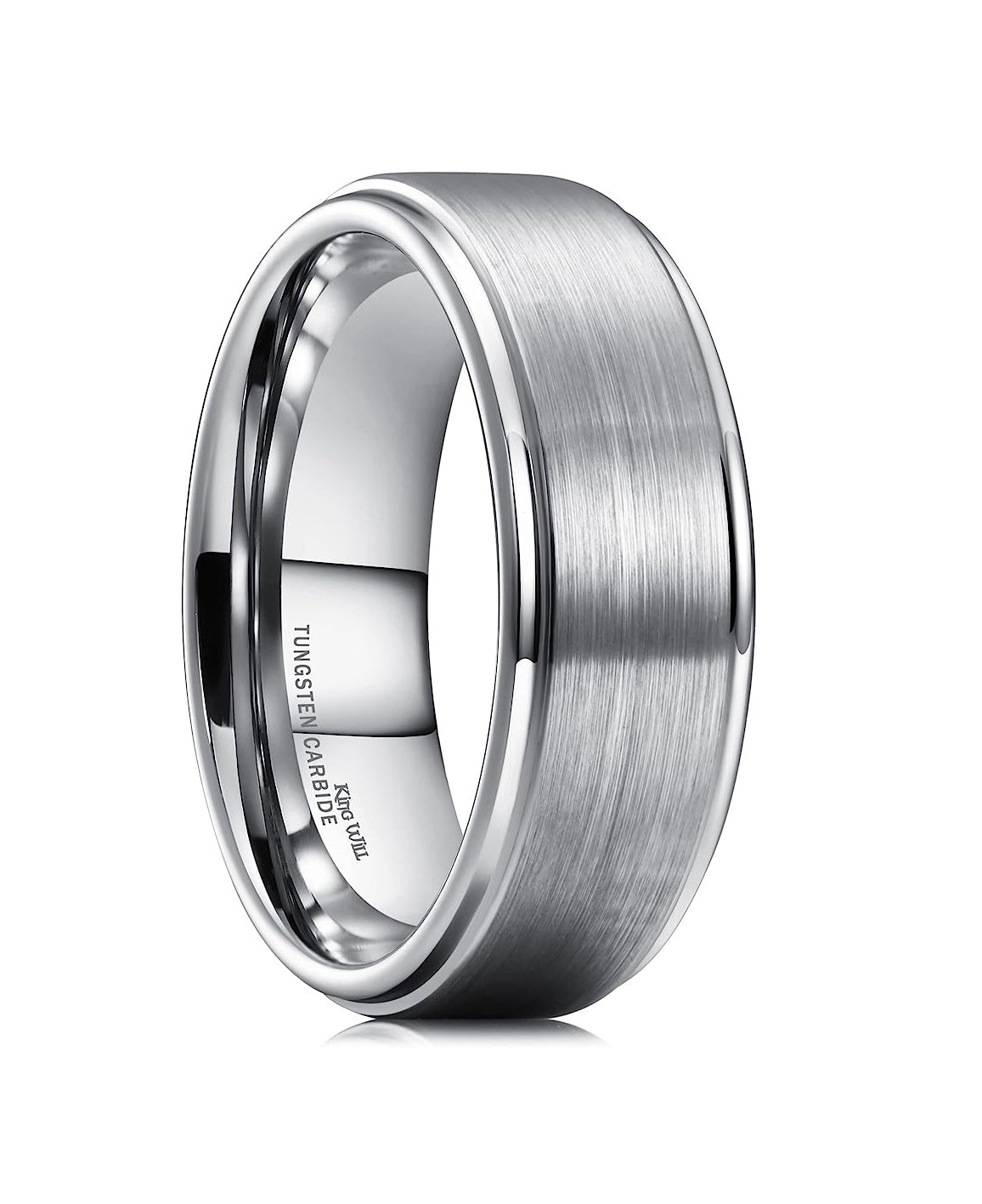 Genuine Carbide Tungsten Color: 8mm Silver Brushed and Silver Inner high polished inner-face design smooth and shiny. Comfort Fit Wedding Band Size 6-15