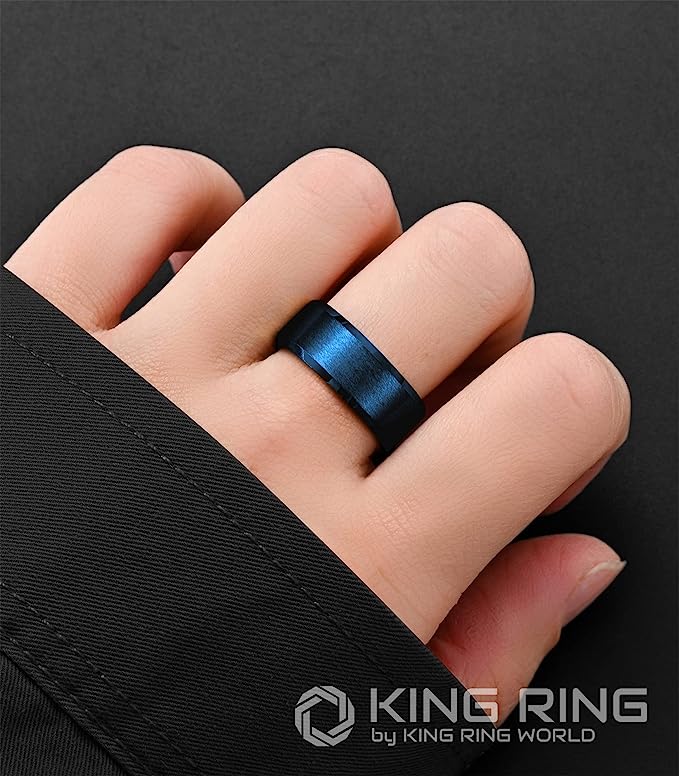 Genuine Carbide Tungsten 8mm Ring Color: Blue 8mm Comfort Fit wedding band