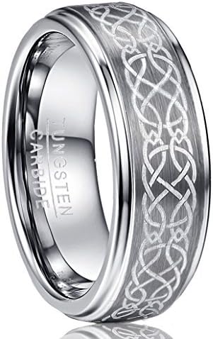 Genuine Carbide Tungsten Color: SILVER Laser Celtic Knot Brushed  8mm RING Polished Shiny Comfort Fit Wedding Band Size Size 6-15