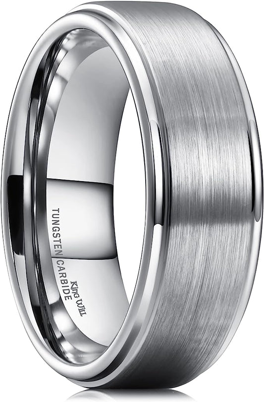 Genuine Carbide Tungsten Color: 8mm Silver Brushed and Silver Inner high polished inner-face design smooth and shiny. Comfort Fit Wedding Band Size 6-15