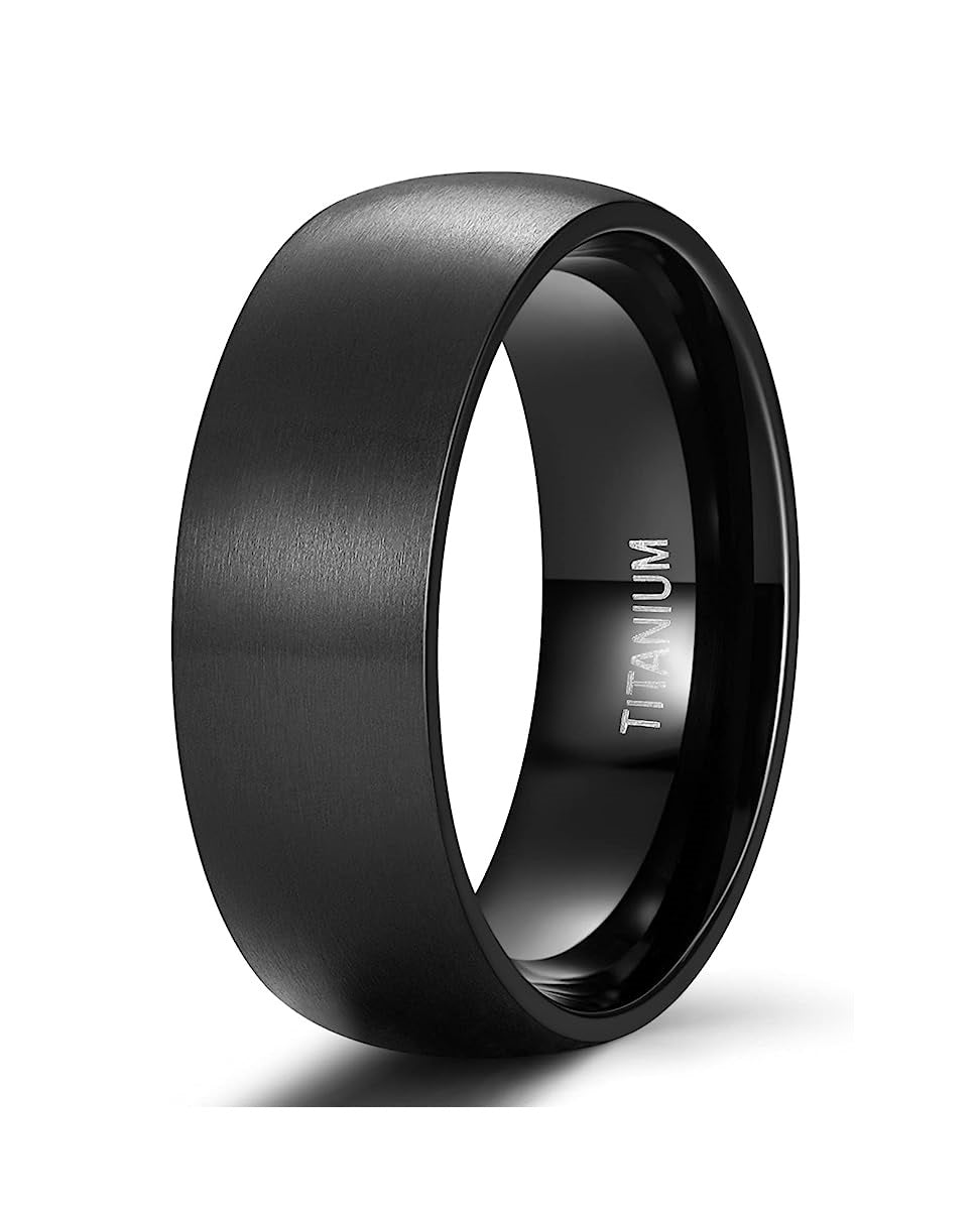 Genuine Titanium Brushed Black 8mm Wide Dome Ring Wedding Band High Polished Comfort Fit.