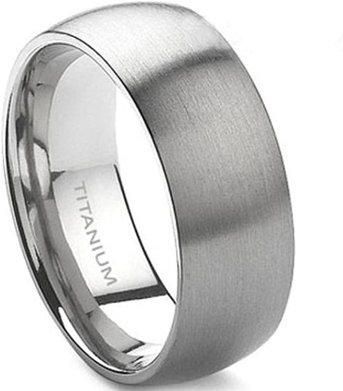 Genuine Titanium Silver Brushed 8mm Wide Ring Wedding Band High Polished Comfort Fit.