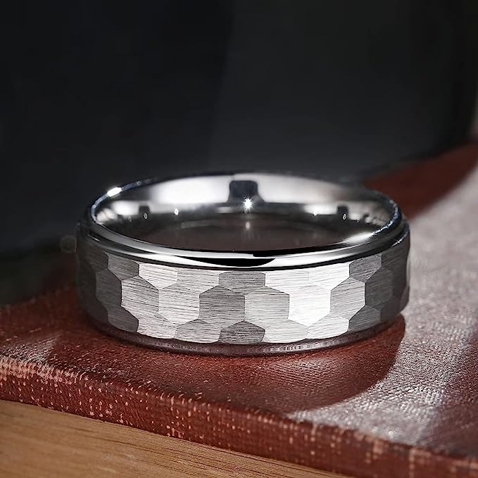 Genuine Carbide Tungsten Color: 8mm Silver Hammered Domed RING High Polish inner face makes it smooth and shiny Comfort Fit Wedding Band Size 6-15