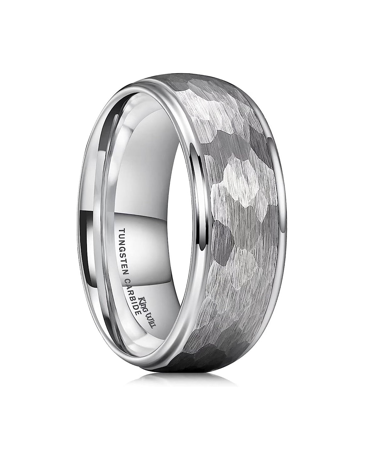 Genuine Carbide Tungsten Color: 8mm Silver Hammered Domed RING High Polish inner face makes it smooth and shiny Comfort Fit Wedding Band Size 6-15