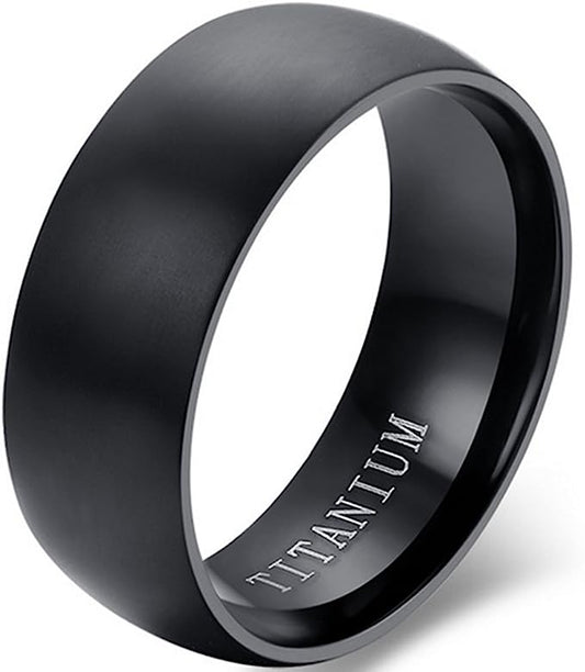 Genuine Titanium Black Brushed 8mm Wide Ring Wedding Band High Polished Comfort Fit.