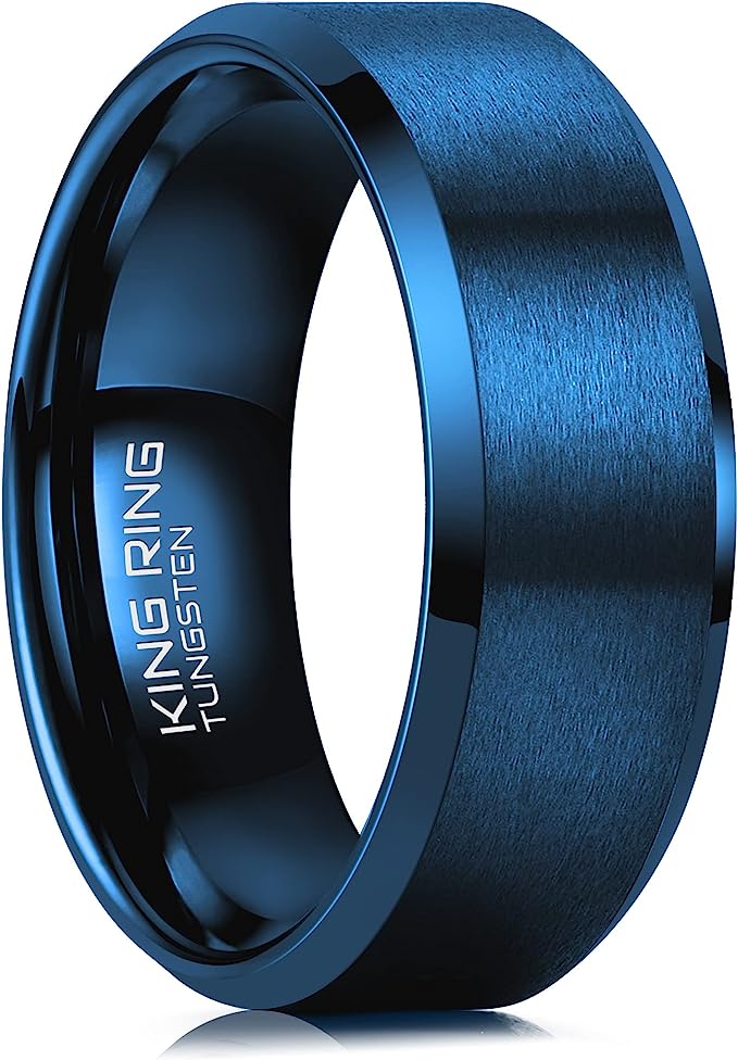 Genuine Carbide Tungsten 8mm Ring Color: Blue 8mm Comfort Fit wedding band