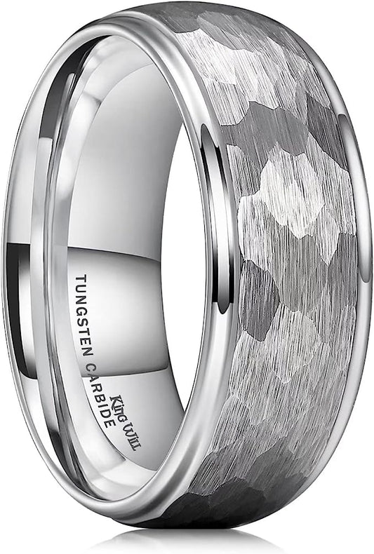 Genuine Carbide Tungsten Color: 8mm Silver Hammered Domed RING High Polish inner face makes it smooth and shiny Comfort Fit Wedding Band Size 6-15