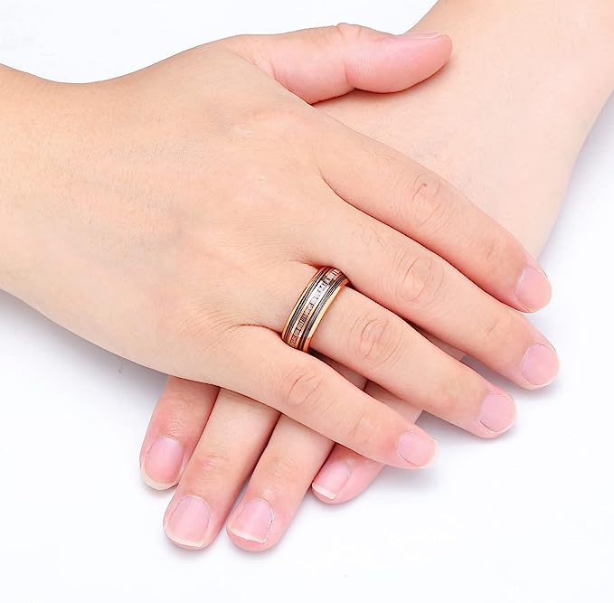 Genuine Carbide Tungsten Color: 8mm Rose Gold Silver Guitar Wire Inlay High polished inner-face design smooth and shiny. Comfort Fit Wedding Band Size 6-15