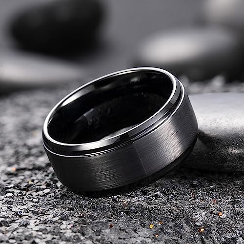 Genuine Carbide Tungsten Color: BLACK Brushed 10mm RING Polished Shiny Comfort Fit Wedding Band Size 6-15