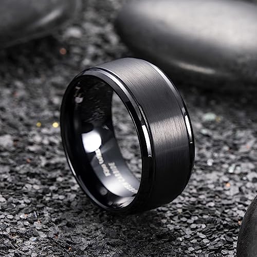 Genuine Carbide Tungsten Color: BLACK Brushed 10mm RING Polished Shiny Comfort Fit Wedding Band Size 6-15