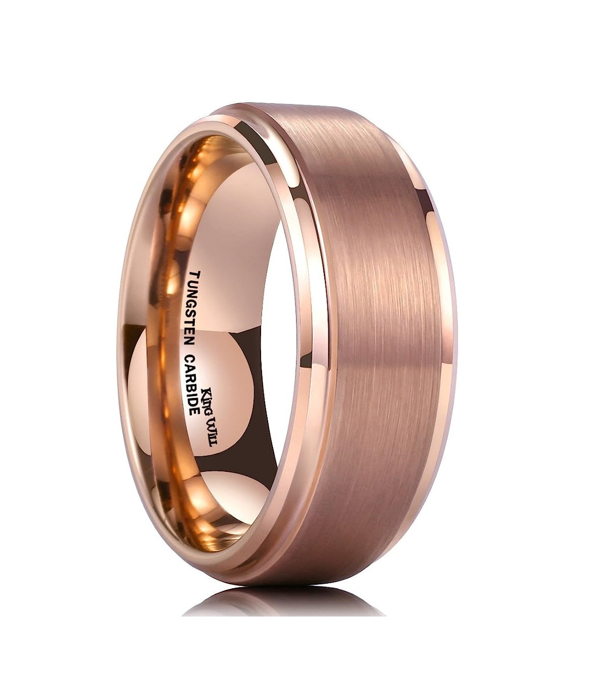 Genuine Carbide Tungsten Color: 8mm Rose Gold Brushed and Rose Gold Inner high polished inner-face design smooth and shiny. Comfort Fit Wedding Band Size 6-15