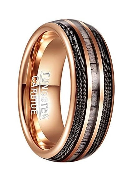 Genuine Carbide Tungsten Color: 8mm Rose Gold Silver Guitar Wire Inlay High polished inner-face design smooth and shiny. Comfort Fit Wedding Band Size 6-15