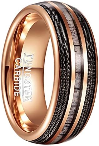 Genuine Carbide Tungsten Color: 8mm Rose Gold Silver Guitar Wire Inlay High polished inner-face design smooth and shiny. Comfort Fit Wedding Band Size 6-15