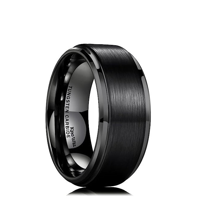 Genuine Carbide Tungsten Color: BLACK Brushed 10mm RING Polished Shiny Comfort Fit Wedding Band Size 6-15