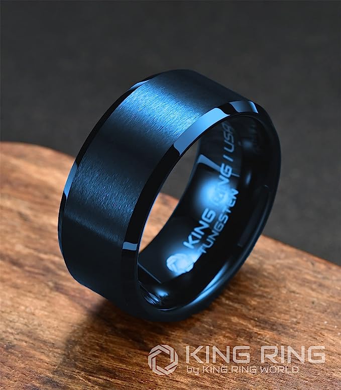 Genuine Carbide Tungsten Ring Color: Blue 10mm Ring Comfort Fit wedding band