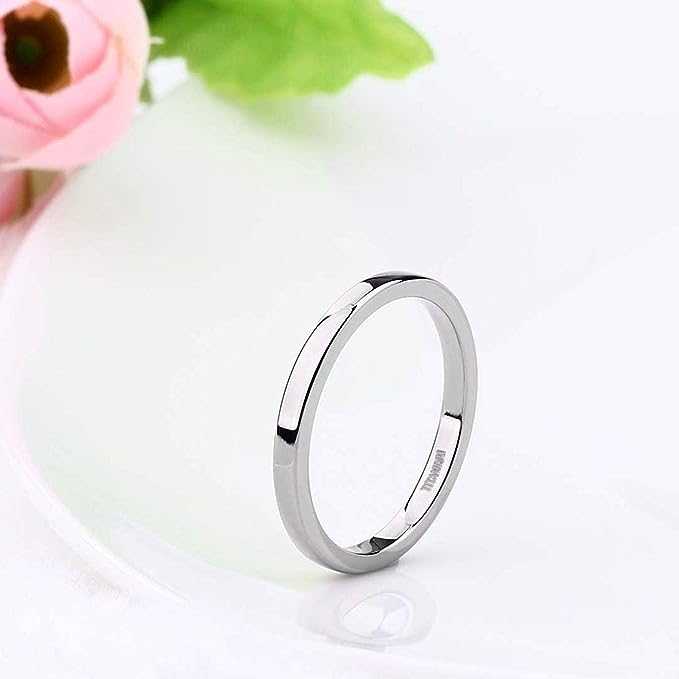 Genuine Titanium Silver 2mm Dome Ring Wide Wedding Ring High            Polished Comfort Fit.