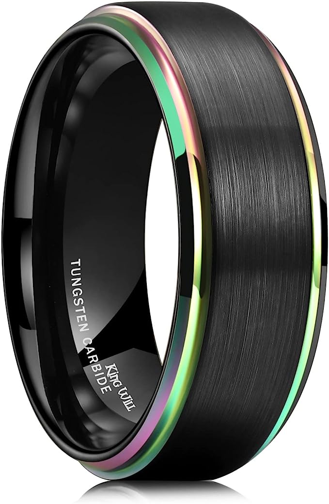 Genuine Carbide Tungsten Color: 8mm Black Brushed and Black Inner high polished inner-face design smooth and shiny. Comfort Fit Wedding Band Size 6-15