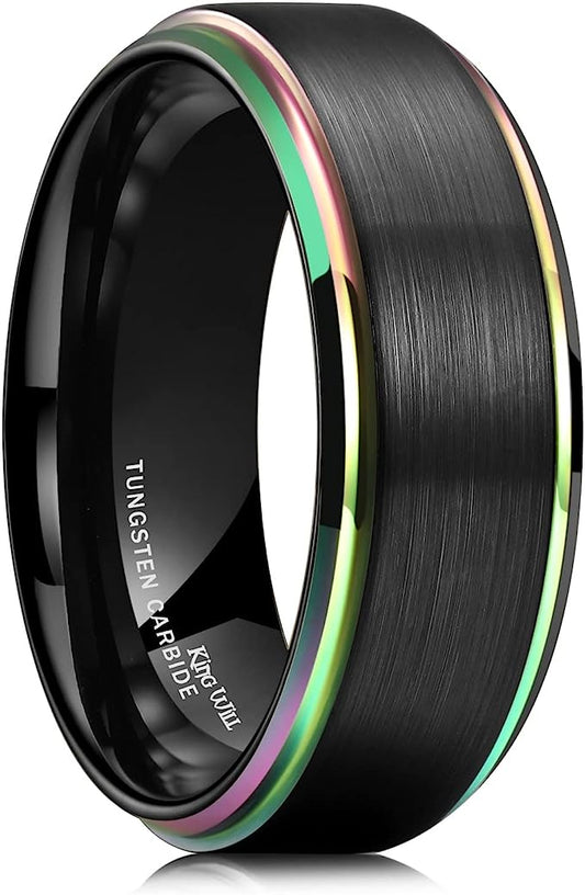 Genuine Carbide Tungsten Color: 8mm Black Brushed and Black Inner high polished inner-face design smooth and shiny. Comfort Fit Wedding Band Size 6-15