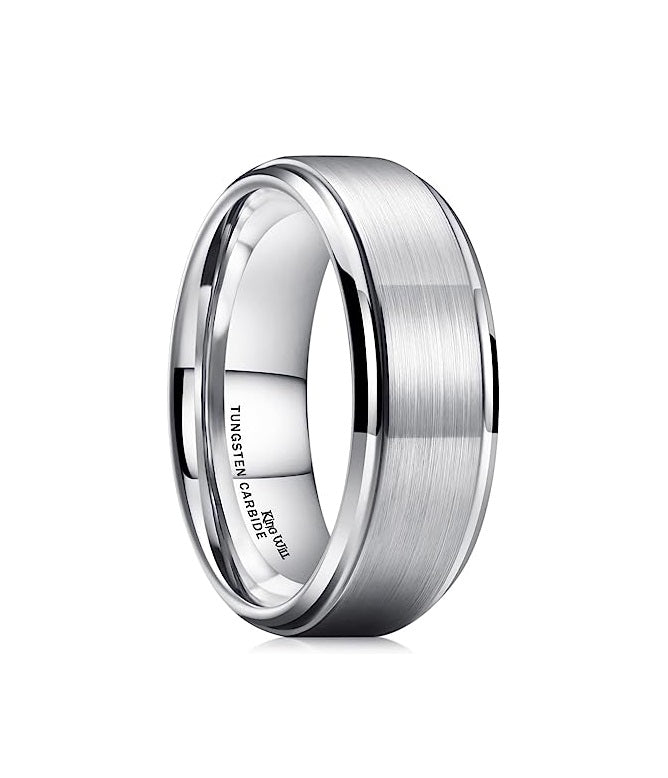 Genuine Carbide Tungsten Color: SILVER Brushed 8mm RING Polished Shiny Comfort Fit Wedding Band Size 6-15