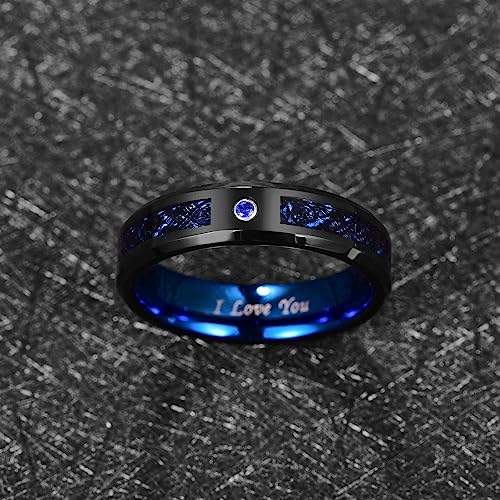 Genuine Carbide Tungsten Color: BLUE Black Celtic Dragon / Blue Carbon Fiber 6mm RING Polished Shiny Comfort Fit Wedding Band Size Size 7-17