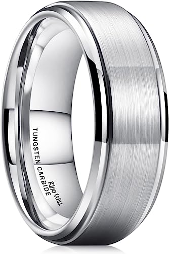 Genuine Carbide Tungsten Color: SILVER Brushed 8mm RING Polished Shiny Comfort Fit Wedding Band Size 6-15