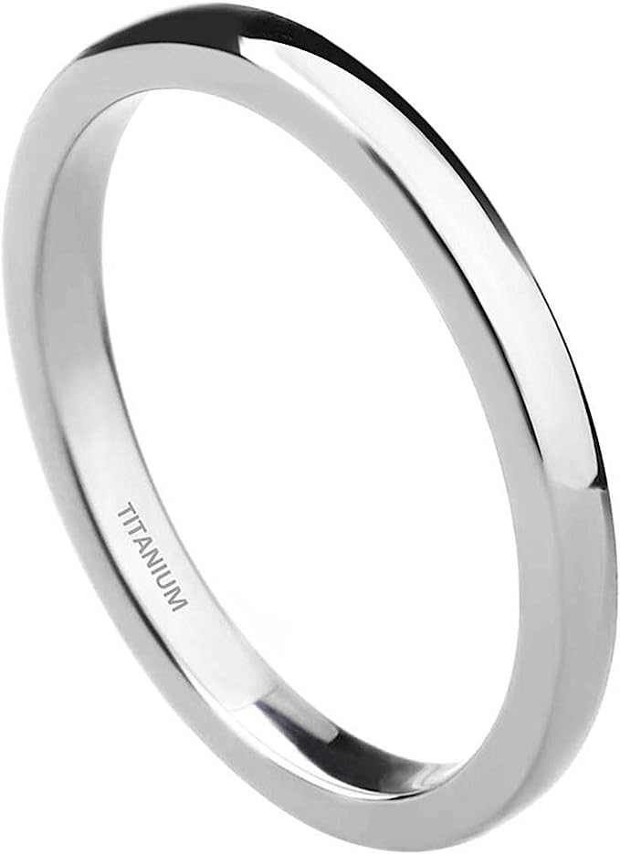 Genuine Titanium Silver 2mm Dome Ring Wide Wedding Ring High            Polished Comfort Fit.