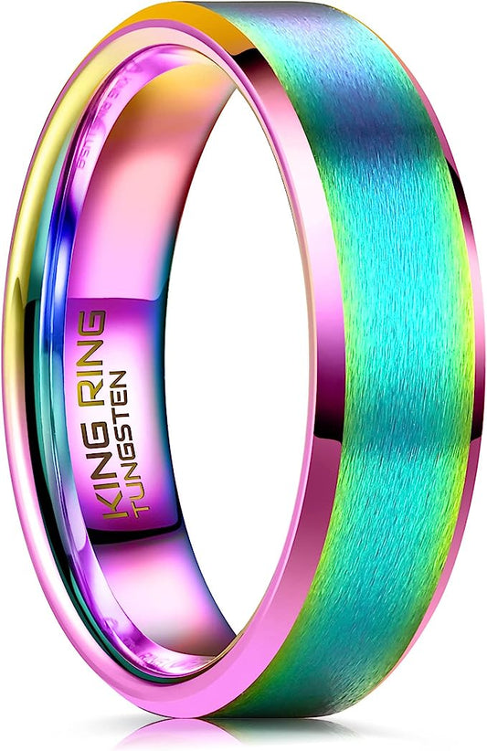 Genuine Carbide Tungsten Color: Multi 6mm RING Comfort Fit Wedding Band