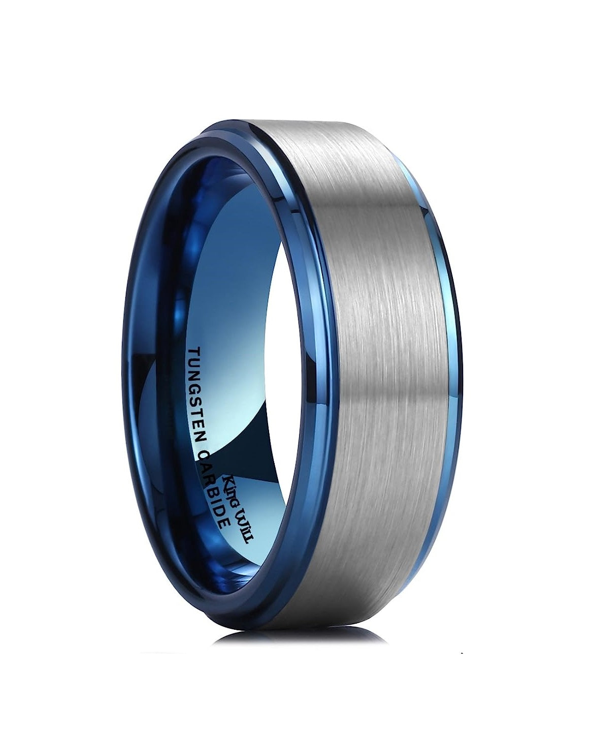 Genuine Carbide Tungsten Color: 8mm Silver Brushed and Blue Inner high polished inner-face design smooth and shiny. Comfort Fit Wedding Band Size 6-1