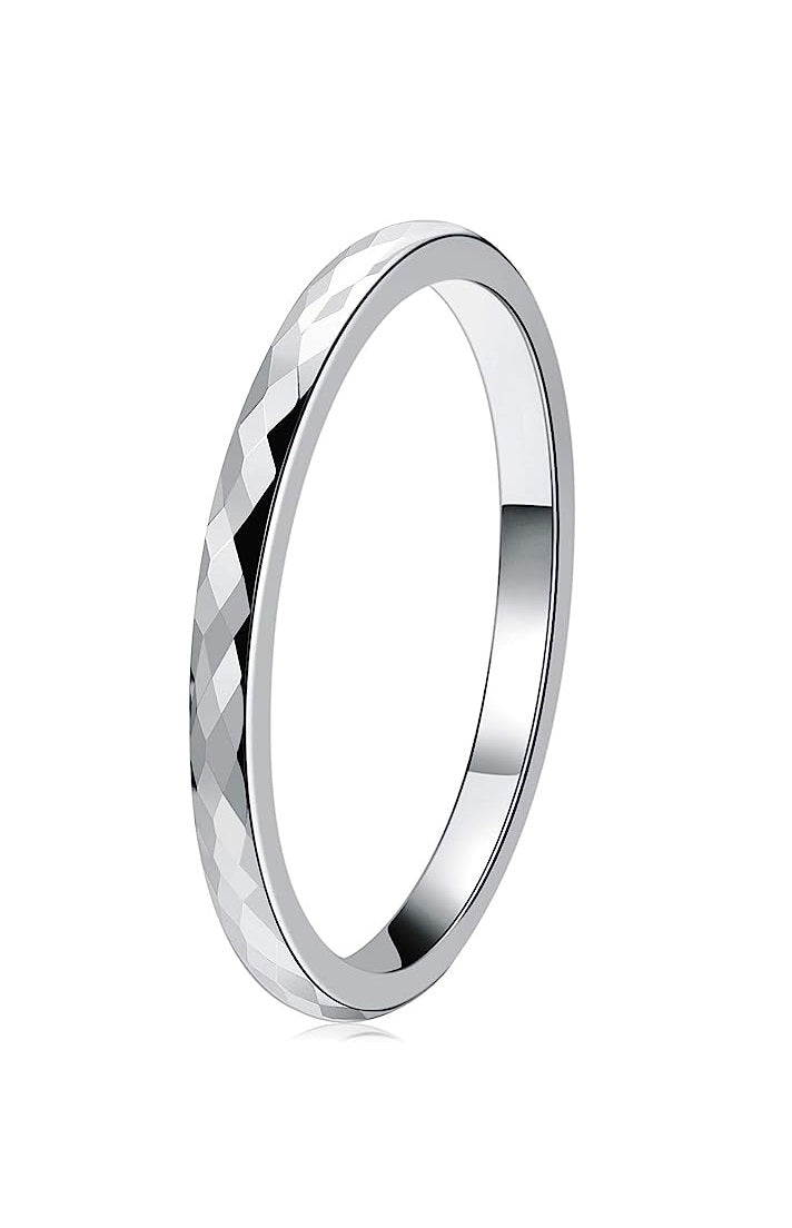 Genuine Carbide Tungsten Color: Silver Multi Faceted Edge Center 2mm RING   High Polish inner face makes it smooth and shiny Comfort Fit Wedding Band Size 6-15