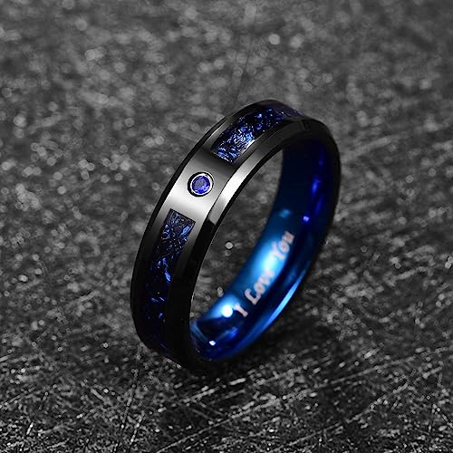 Genuine Carbide Tungsten Color: BLUE Black Celtic Dragon / Blue Carbon Fiber 6mm RING Polished Shiny Comfort Fit Wedding Band Size Size 7-17