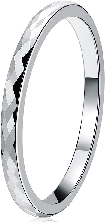 Genuine Carbide Tungsten Color: Silver Multi Faceted Edge Center 2mm RING   High Polish inner face makes it smooth and shiny Comfort Fit Wedding Band Size 6-15