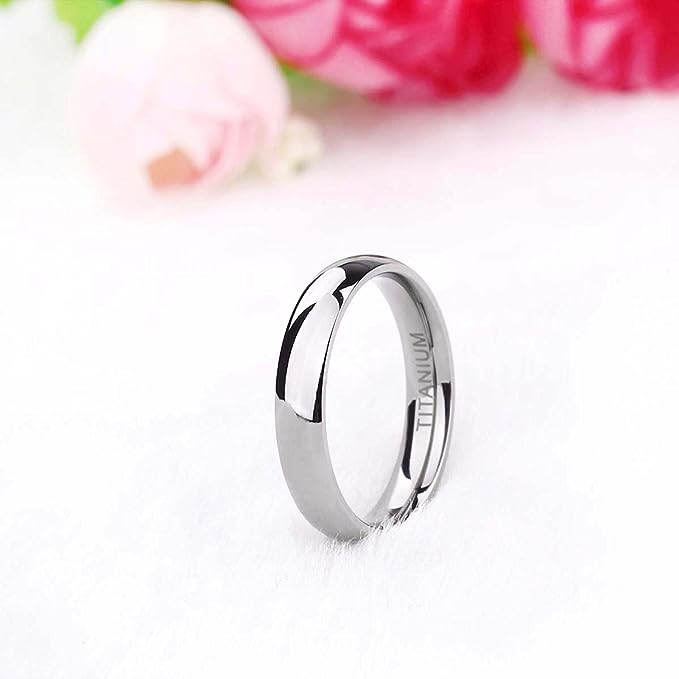 Genuine Titanium Silver 4mm Dome Ring Wide Wedding Ring High            Polished Comfort Fit.