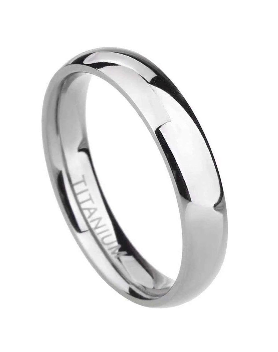 Genuine Titanium Silver 4mm Dome Ring Wide Wedding Ring High            Polished Comfort Fit.