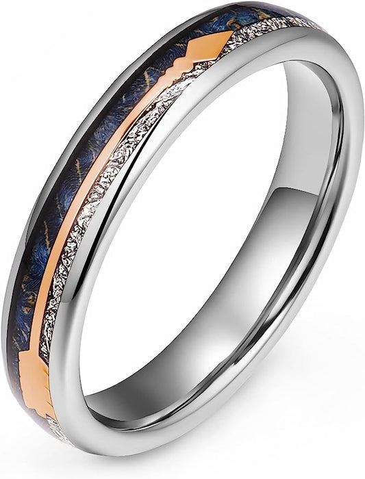 Genuine Carbide Tungsten Color: 4mm Imitated Meteorite Inlay Silver Inner high polished inner-face design smooth and shiny. Comfort Fit Wedding Band Size 6-15