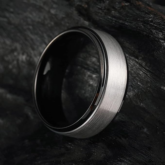 Genuine Carbide Tungsten Color: 8mm Black Brushed and Black Inner high polished inner-face design smooth and shiny. Comfort Fit Wedding Band Size 6-15